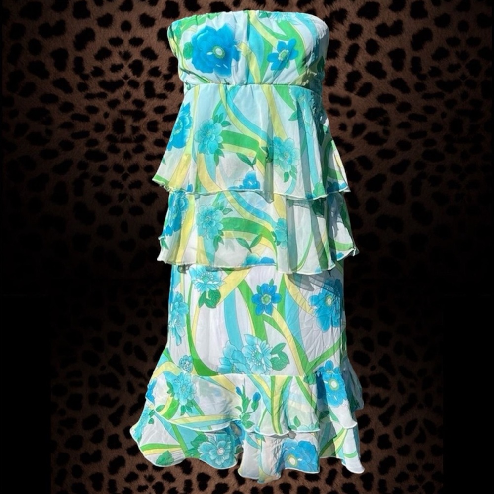 Y2k Deadstock Star City midi ruffled skirt and flowy tube top set